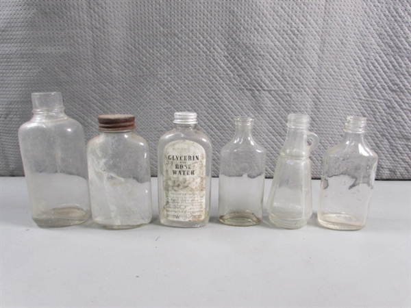 LOT #5 VINTAGE & ANTIQUE CLEAR GLASS APOTHECARY BOTTLES