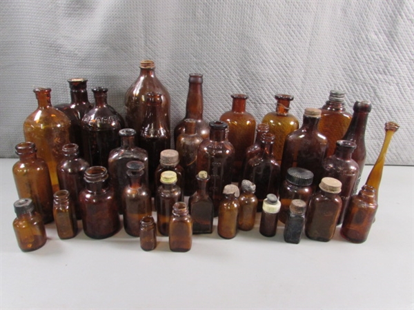 LOT #6 VINTAGE & ANTIQUE BROWN GLASS BOTTLES