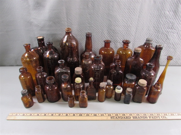 LOT #6 VINTAGE & ANTIQUE BROWN GLASS BOTTLES