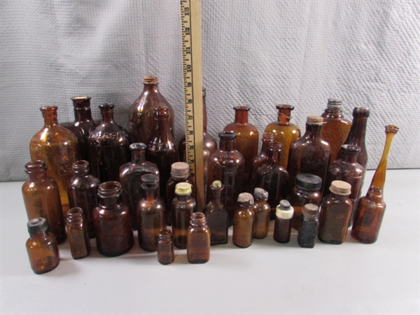 LOT #6 VINTAGE & ANTIQUE BROWN GLASS BOTTLES