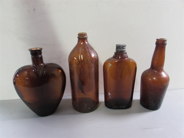 LOT #6 VINTAGE & ANTIQUE BROWN GLASS BOTTLES