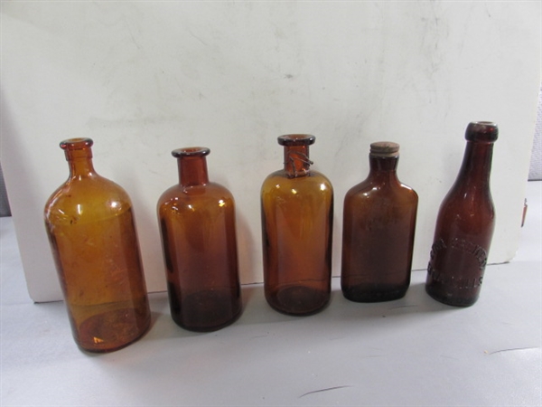 LOT #6 VINTAGE & ANTIQUE BROWN GLASS BOTTLES