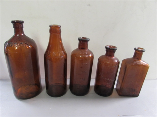 LOT #6 VINTAGE & ANTIQUE BROWN GLASS BOTTLES