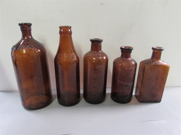 LOT #6 VINTAGE & ANTIQUE BROWN GLASS BOTTLES