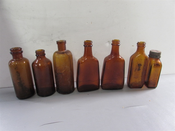 LOT #6 VINTAGE & ANTIQUE BROWN GLASS BOTTLES