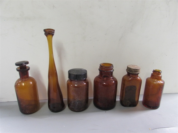 LOT #6 VINTAGE & ANTIQUE BROWN GLASS BOTTLES