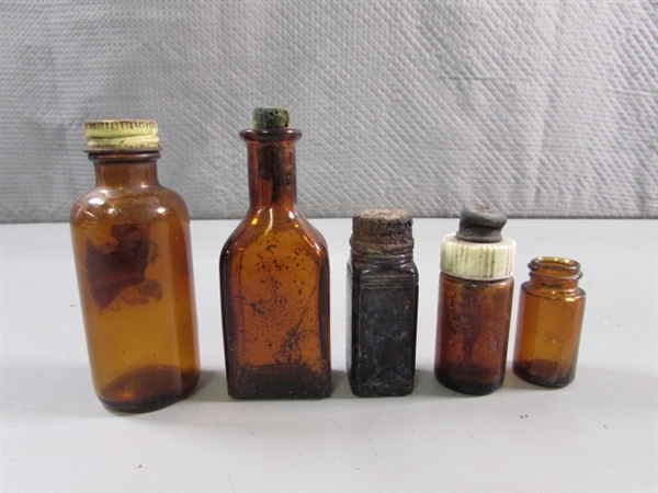 LOT #6 VINTAGE & ANTIQUE BROWN GLASS BOTTLES