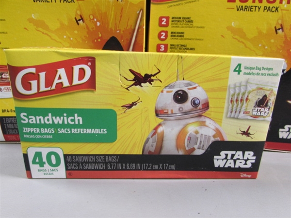 NEW PACKS OF STAR WARS PLASTIC CONTAINERS & SANDWICH BAGS