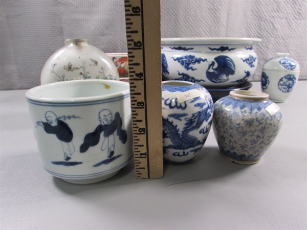 HAND PAINTED ORIENTAL JUG & OTHER DISHES