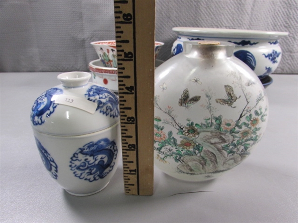 HAND PAINTED ORIENTAL JUG & OTHER DISHES