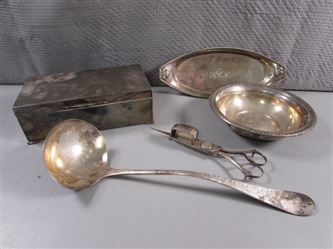 SILVERPLATE HINGED BOX, LADLE & MORE