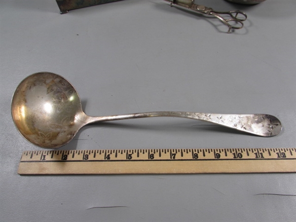 SILVERPLATE HINGED BOX, LADLE & MORE