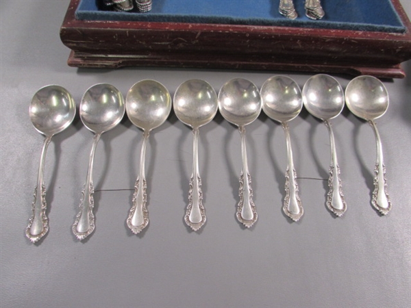 VINTAGE STERLING SILVER FLATWARE IN WOOD CHEST