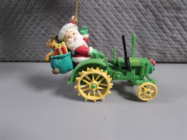 JOHN DEERE SALT & PEPPER SHAKERS & AN ORNAMENT