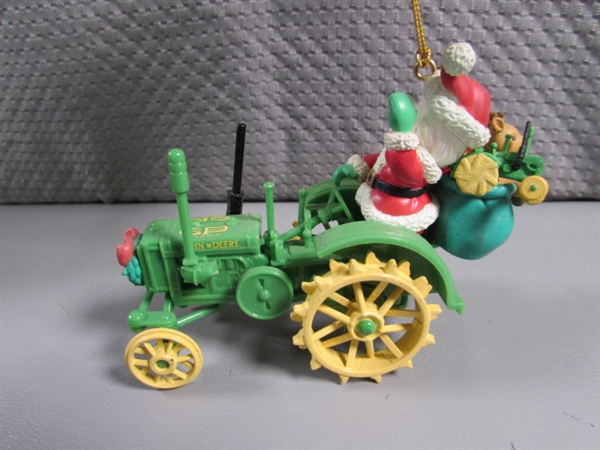 JOHN DEERE SALT & PEPPER SHAKERS & AN ORNAMENT