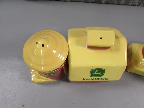 JOHN DEERE SALT & PEPPER SHAKERS & AN ORNAMENT