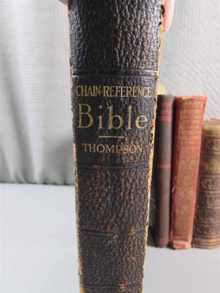 ANTIQUE BIBLES, A HYMNAL & RELIGIOUS BOOKS