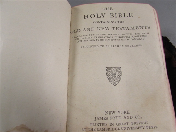 ANTIQUE BIBLES, A HYMNAL & RELIGIOUS BOOKS