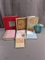 NOTEBOOK, ADDRESS BOOK, PHOTO ALBUM & BOOKS FOR WOMEN + A MUG W/MATCHING COASTER/LID