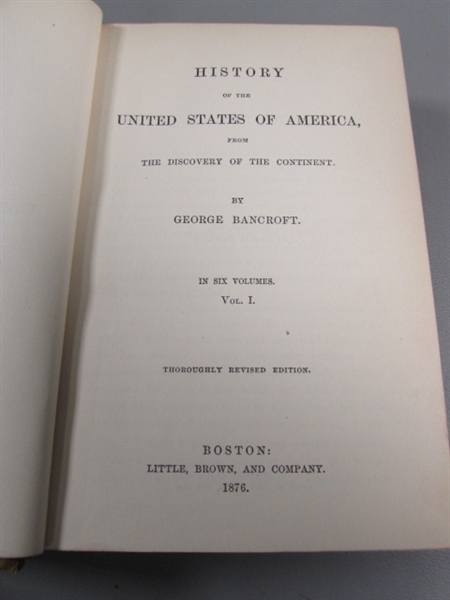 ANTIQUE 1876 BANCROFT'S HISTORY OF THE UNITED STATES OF AMERICA