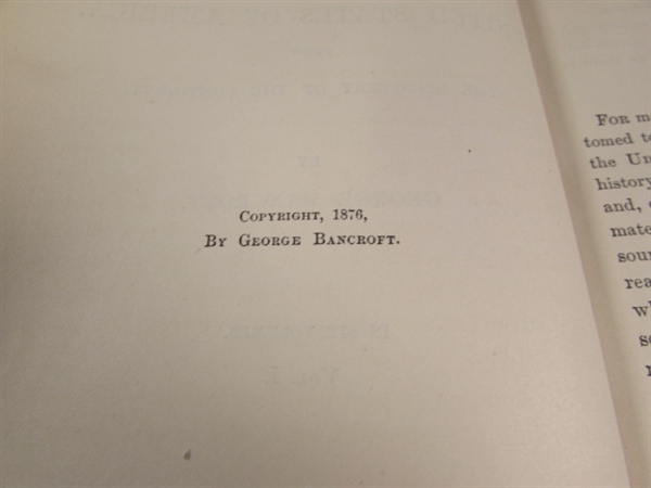 ANTIQUE 1876 BANCROFT'S HISTORY OF THE UNITED STATES OF AMERICA