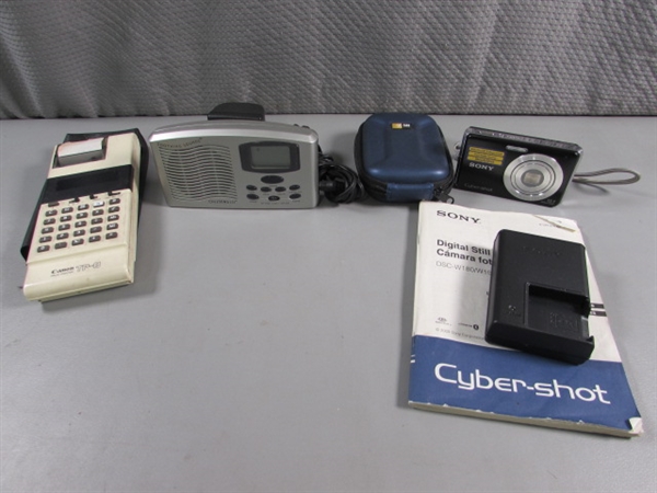 SONY DIGITAL CAMERA, CANON PALM PRINTER & ALARM CLOCK