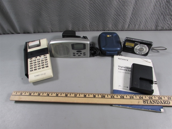 SONY DIGITAL CAMERA, CANON PALM PRINTER & ALARM CLOCK