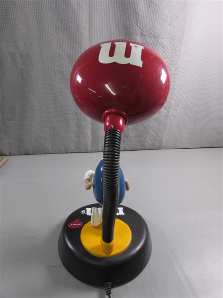 M&M LAMP, CANDY DISPENSER & 2 PLUSH M&M'S