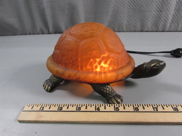 CARVED WOODEN TURTLE & TURTLE LIGHT