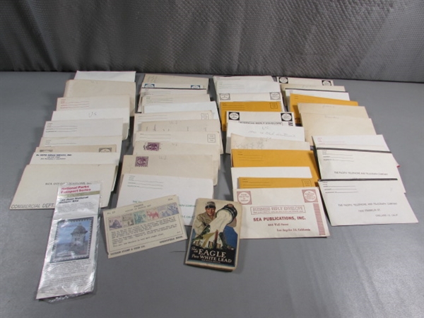 POSTAGE STAMP COLLECTION W/LABELED ENVELOPES - MOSTLY US POSTAGE