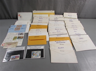 FOREIGN POSTAGE STAMPS - ENVELOPES LABELED W/COUNTRIES A-C