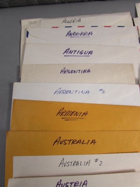 FOREIGN POSTAGE STAMPS - ENVELOPES LABELED W/COUNTRIES A-C