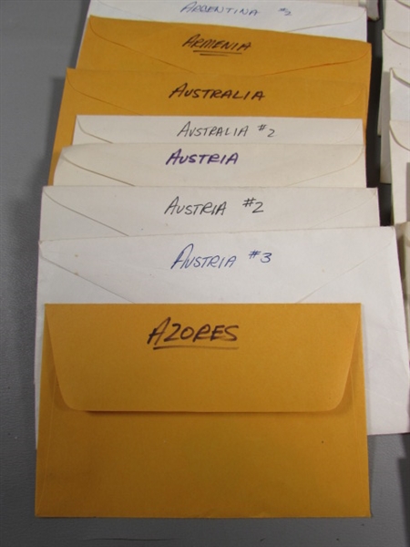 FOREIGN POSTAGE STAMPS - ENVELOPES LABELED W/COUNTRIES A-C