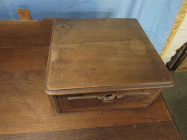 ANTIQUE WALNUT DRESSER W/BURLWOOD ACCENTS - NEEDS RESTORATION