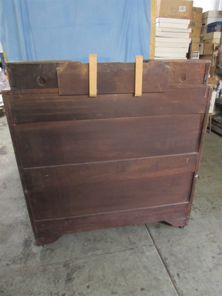 ANTIQUE WALNUT DRESSER W/BURLWOOD ACCENTS - NEEDS RESTORATION