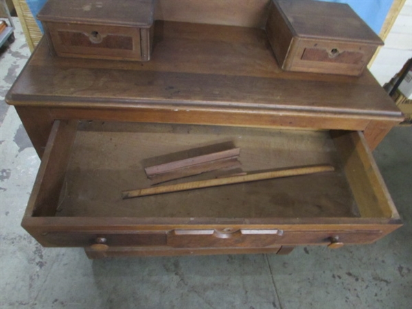 ANTIQUE WALNUT DRESSER W/BURLWOOD ACCENTS - NEEDS RESTORATION