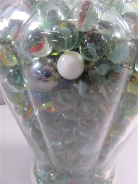 LARGE GLASS JAR OF MARBLES