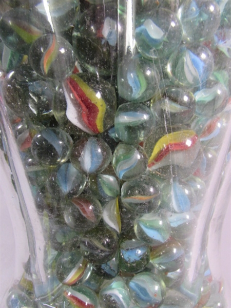 LARGE GLASS JAR OF MARBLES