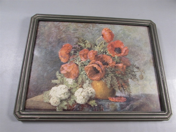 ANTIQUE FLORAL STILL LIFE FRAME UNDER GLASS