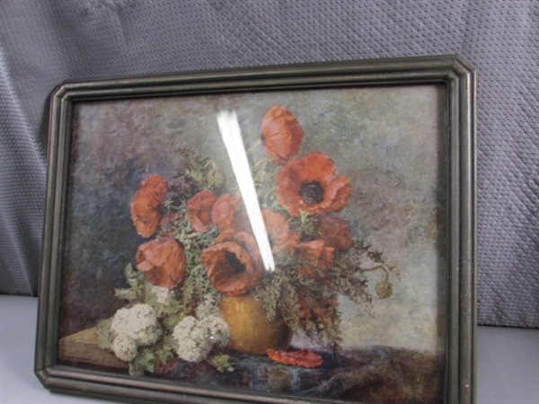 ANTIQUE FLORAL STILL LIFE FRAME UNDER GLASS