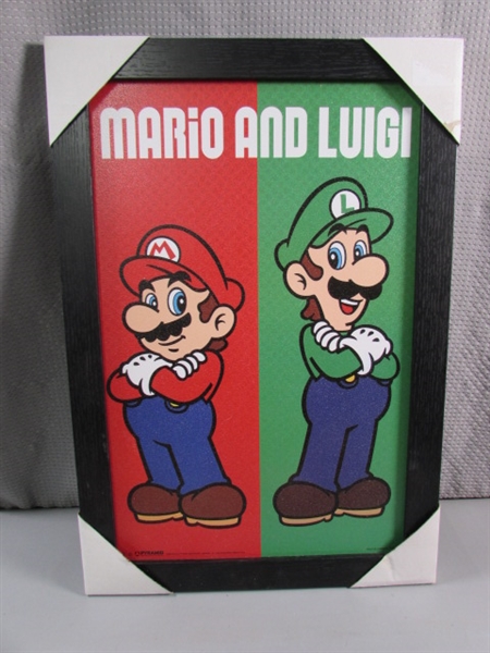 MARIO & LUIGI FRAMED PRINT & MARIO KART MONOPOLY GAMER