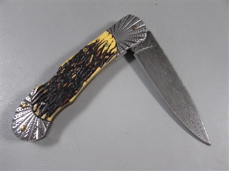 NEW STEEL WARRIOR POCKET KNIFE W/DAMASCUS BLADE