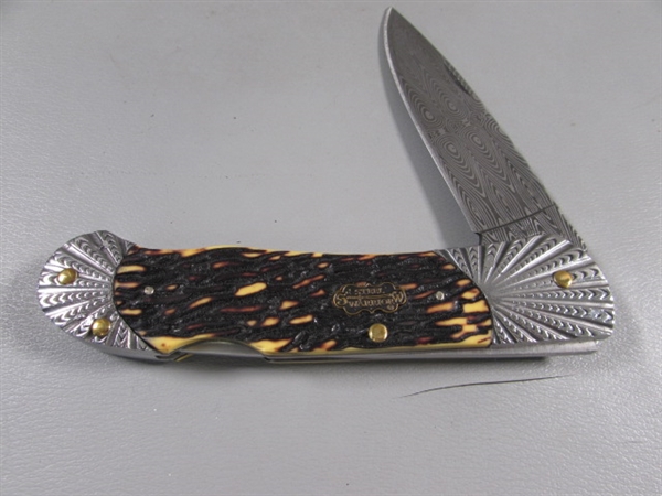 NEW STEEL WARRIOR POCKET KNIFE W/DAMASCUS BLADE