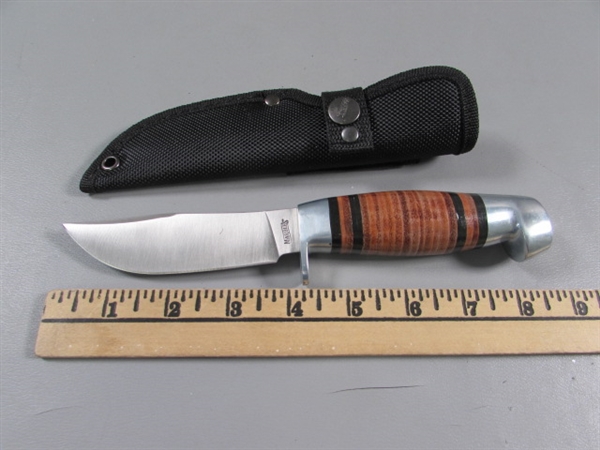 NEW 'MARBLES' KNIFE W/WOOD INLAY HANDLE & SHEATH