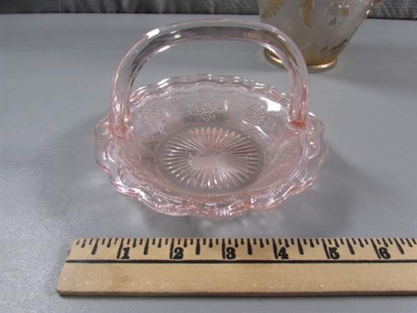 VINTAGE GLASS PITCHER & HANDLED CANDY DISH