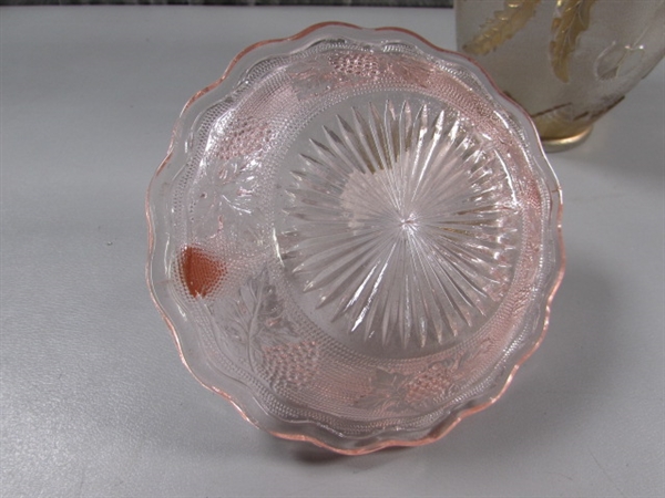 VINTAGE GLASS PITCHER & HANDLED CANDY DISH