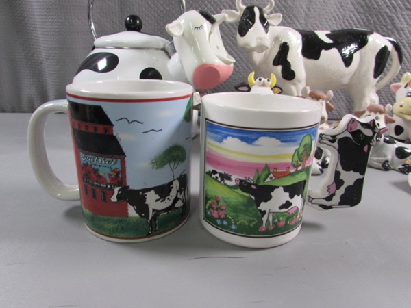 DAIRY COW COLLECTION - TEA KETTLE , SUGAR, CREAMER FIGURINES & MORE