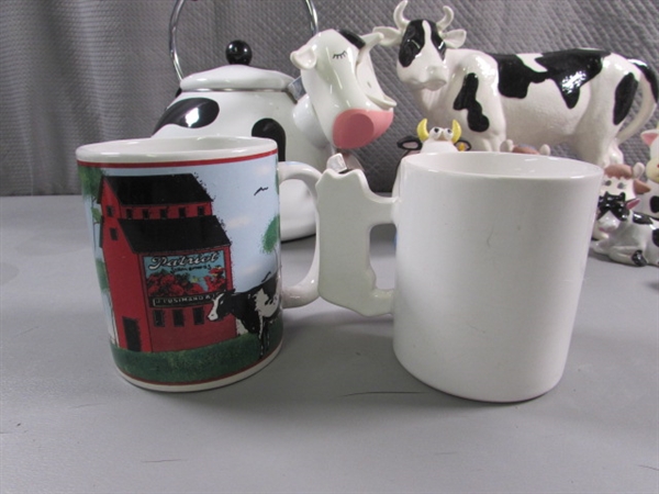 DAIRY COW COLLECTION - TEA KETTLE , SUGAR, CREAMER FIGURINES & MORE