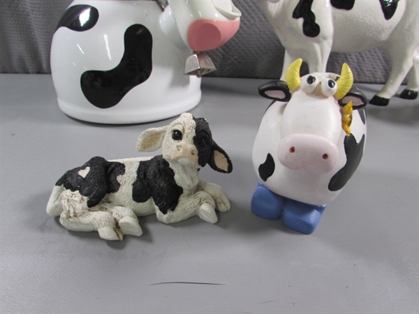 DAIRY COW COLLECTION - TEA KETTLE , SUGAR, CREAMER FIGURINES & MORE