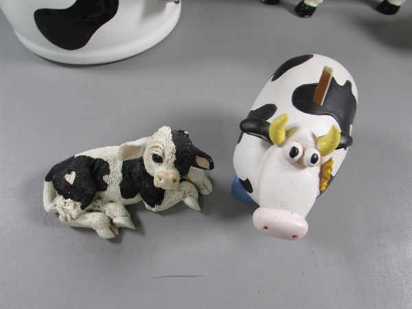 DAIRY COW COLLECTION - TEA KETTLE , SUGAR, CREAMER FIGURINES & MORE